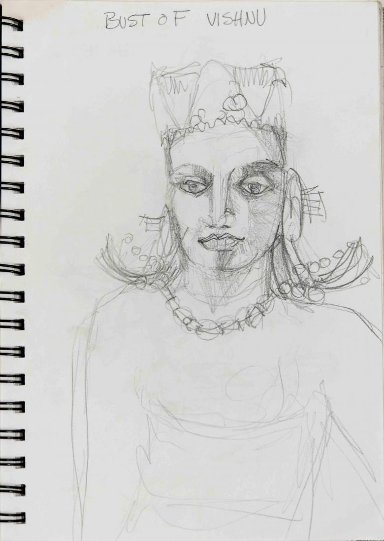 Bust of Vishnu. Pencil on paper, 10x6.5in - 25x16.5cm. Fig. 206