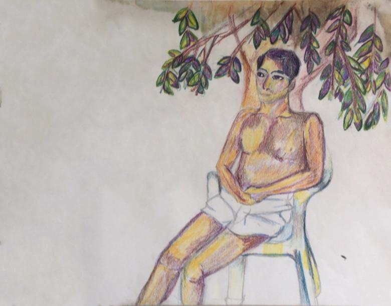 Bahman under a Tree.  Pencil on paper, 11x13.6in - 27.5x34.5cm. Fig. 329