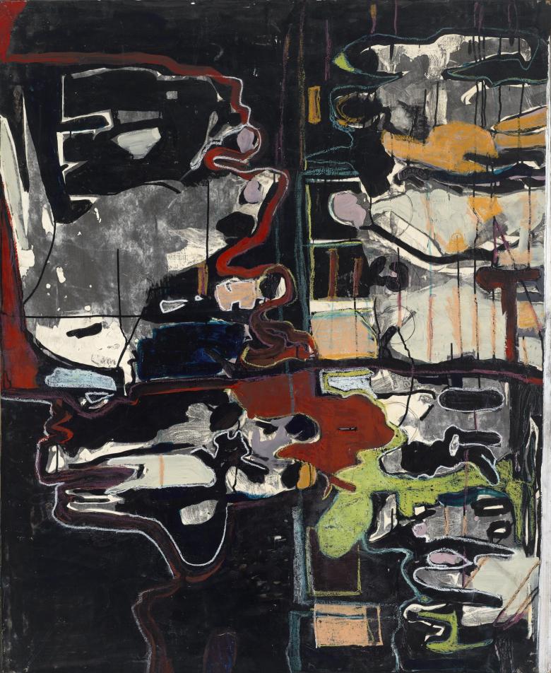 Figures on Black.  Mixed media on wood, 57 x 42 in (130 x 106 cm). Fig. 012