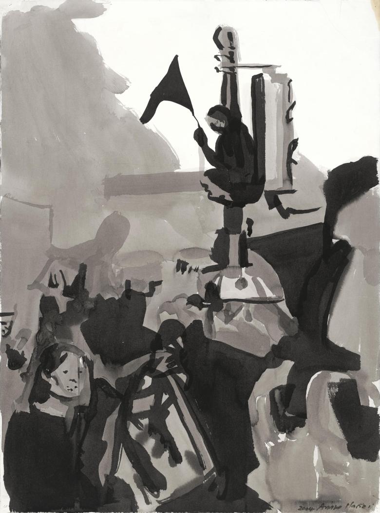 Anti Iraq War Demonstration. Sumi ink on high quality acid-free art paper, 30 x 22.2 in  (76 x 56.5 cm). Fig. 318