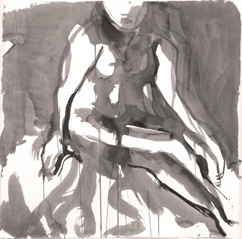 Seated woman. Ink on high quality acid-free art paper, 22 x 22.3 in (56 x 56.6 cm). Fig. 129