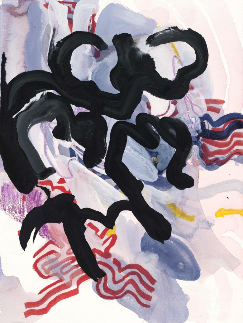 Abstract with Black and Red Lines. Watercolor, ink  and pencil on artist paper. 9 x 12 in (23 x 30.5 cm). Fig. 376