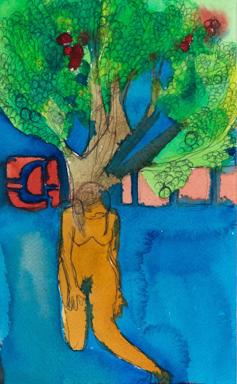 Woman under the Tree. Ink, watercolor and pencil on paper, 6 x 9.5 in (15 x 24.5 cm). Fig. 218