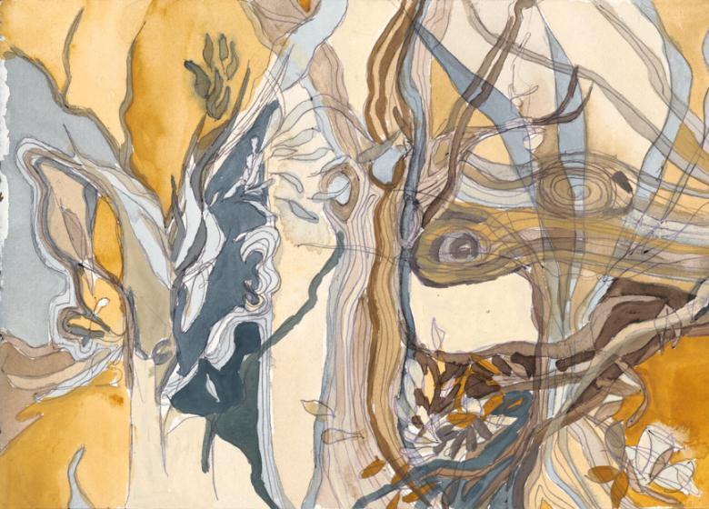 Abstract forest. Goauche and ink on high quality acid-free art paper, 7.3 x 10.2 in (18.5 x 26 cm). Fig. 212