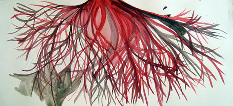 Roots. Sumi ink, watercolor and pastel on paper. 15 x 25 in (38 x 63.5 cm). Fig. 174