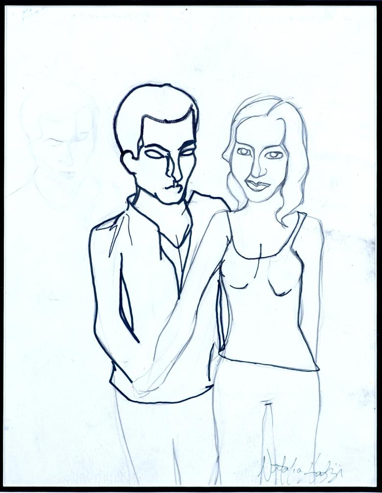Ariane's Parents. Pencil and ink on artist paper. 14 x 11 in (35 x 27.5 cm). Fig 076