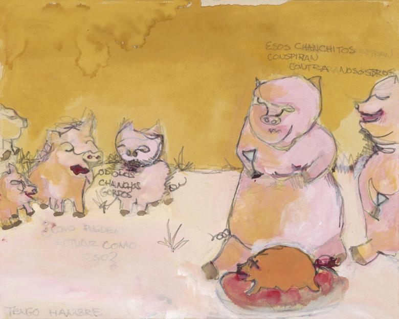 Chanchos. Watercolor, gouache and pencil on artist paper. 9.4 x 11.8 in (24 x 30 cm). Fig. 258