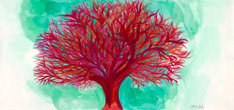Red Tree. Ink and watercolor on high quality acid-free art paper, 13x28in- 33x70.5cm. Fig. 017