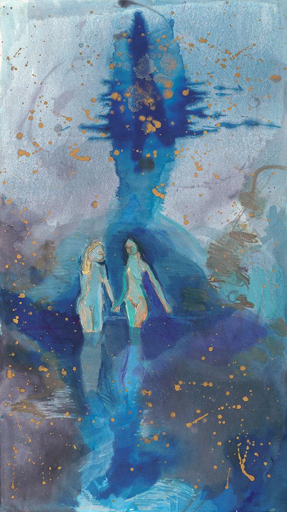 Two Figures in Blue. Mixed media on quality acid-free paper, 18x32in - 45.5x81cm. Fig. 120