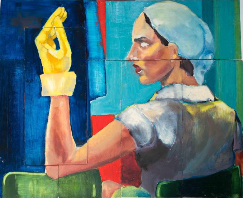 Woman with Yellow Glove. Acrylic on 8 wood panels, 8x18in - 20.4x45.6cm. Fig. 172