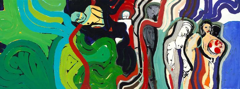 Figures in Waves. Mixed media on high quality acid-free art paper, 36x95in - 91x240cm. Fig. 173