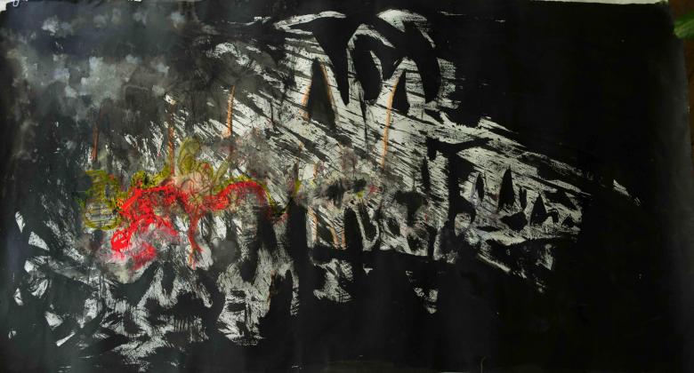 Burst.  Sumi ink, acrylic on paper, 60xi34 in - 152.5x86 cm. Fig. 176
