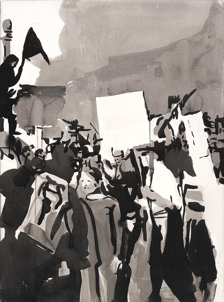 Anti Iraq War Demonstration. Sumi ink on high quality acid-free art paper, 29x21.4in - 73.5x54cm. Fig.180 