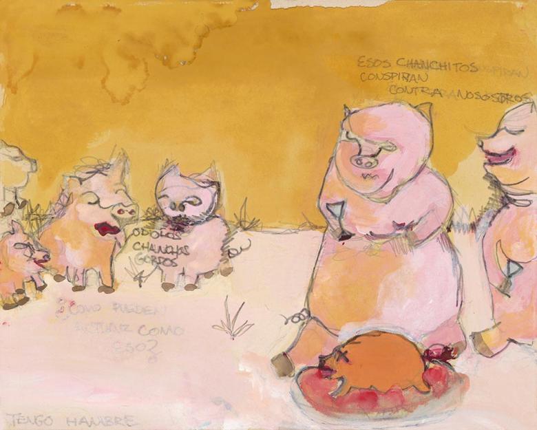 Chanchos.  Watercolor and pencil on paper, 9.4x11.8in - 24 x30cm. Fig.258