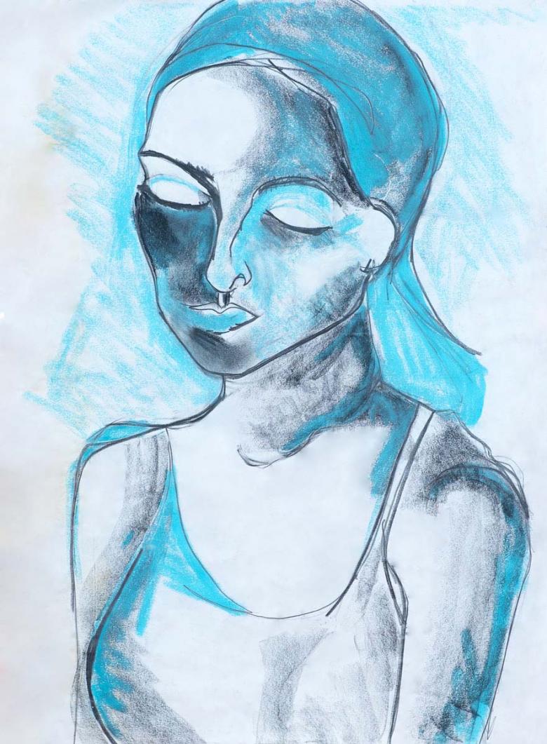 Ariane in Turquoise. Charcoal and pastel on paper, 24x18in - 60.5x46cm. Fig. 164