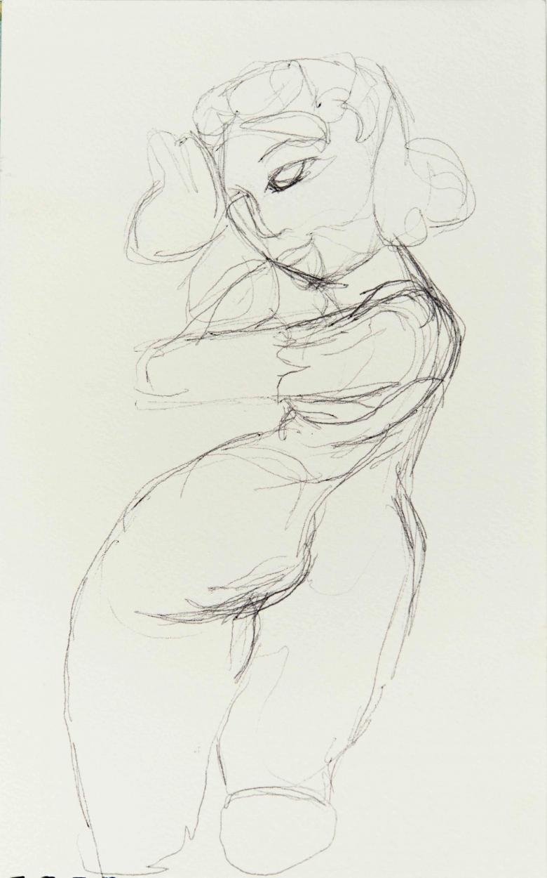 Woman in Movement. Pencil on Arches paper, 9.5x6in - 24.5x15cm. Fig. 215