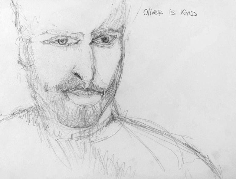 Oliver is kind. Pencil on paper, 9x11.5in- 22.8x29.cm. Fig. 226