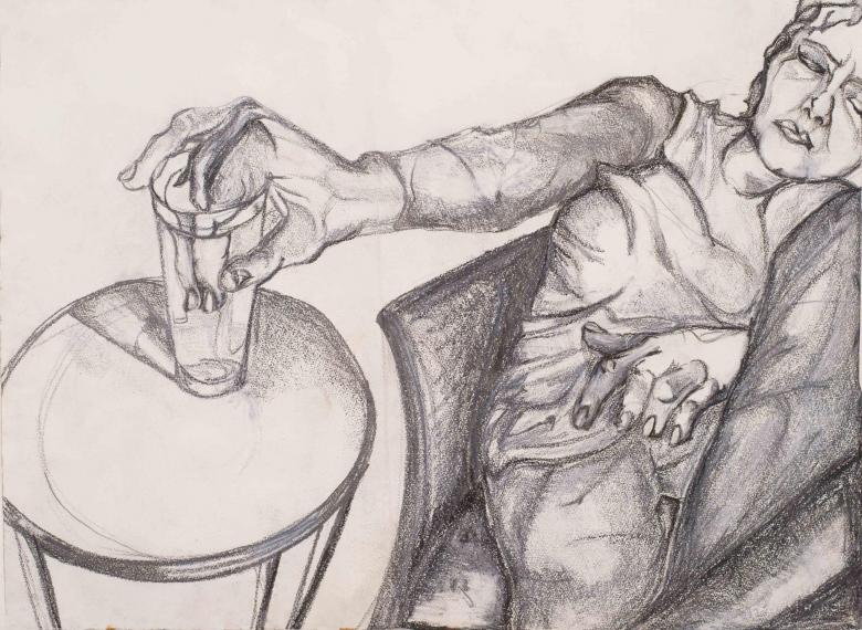 Woman with Glass. Pencil on paper, <br>24x30in - 61x76cm. Fig. 302